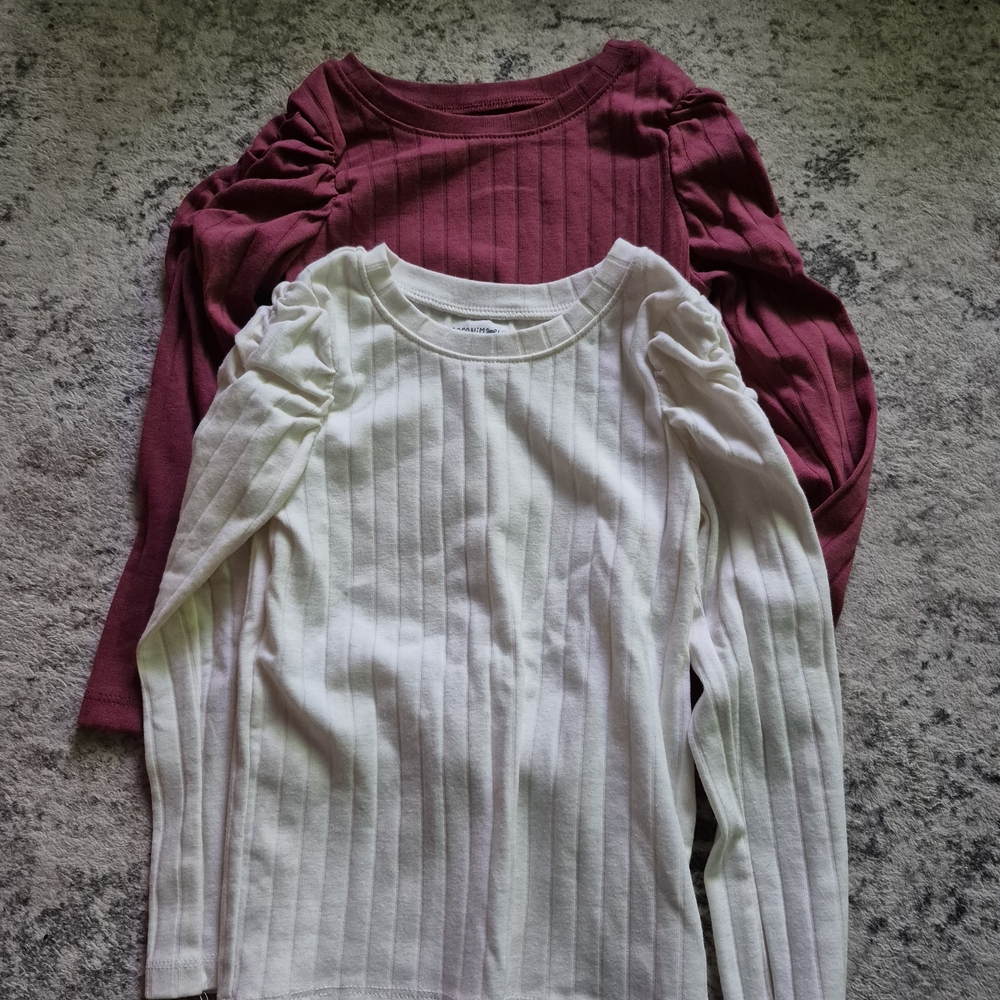 Garanimals Ribbed Long Sleeve Tops - White and Burgundy